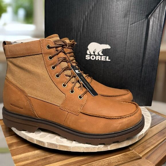 Sorel Carson Moc WP Waterproof Boots Leather Camel Brown Umber Men’s 11 - Picture 1 of 16